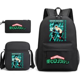 My Hero Academia Izuku Midoriya Print Student Backpack Casual Daypack Shoulder Bag Pencil Case 3pcs Set for Boys School Travel