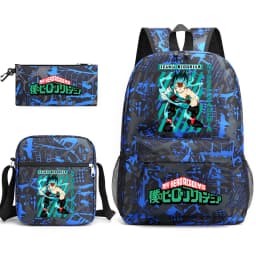 My Hero Academia Izuku Midoriya Print Student Backpack Casual Daypack Shoulder Bag Pencil Case 3pcs Set for Boys School Travel