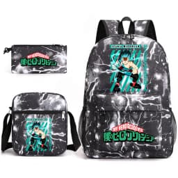 My Hero Academia Izuku Midoriya Print Student Backpack Casual Daypack Shoulder Bag Pencil Case 3pcs Set for Boys School Travel