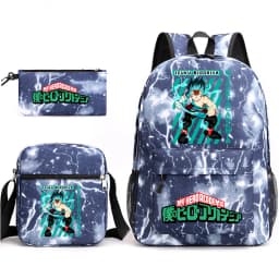 My Hero Academia Izuku Midoriya Print Student Backpack Casual Daypack Shoulder Bag Pencil Case 3pcs Set for Boys School Travel