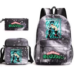 My Hero Academia Izuku Midoriya Print Student Backpack Casual Daypack Shoulder Bag Pencil Case 3pcs Set for Boys School Travel