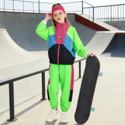 LOlanta 2Pcs Boys' Girls' Color Block Jacket Track Pants Sets Hip Hop Dance Patchwork Clothes Unisex Streetwear 5-16Years