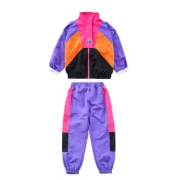 LOlanta 2Pcs Boys' Girls' Color Block Jacket Track Pants Sets Hip Hop Dance Patchwork Clothes Unisex Streetwear 5-16Years