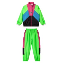 LOlanta 2Pcs Boys' Girls' Color Block Jacket Track Pants Sets Hip Hop Dance Patchwork Clothes Unisex Streetwear 5-16Years
