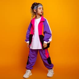 LOlanta 2Pcs Boys' Girls' Color Block Jacket Track Pants Sets Hip Hop Dance Patchwork Clothes Unisex Streetwear 5-16Years