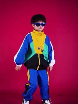 LOlanta 2Pcs Boys' Girls' Color Block Jacket Track Pants Sets Hip Hop Dance Patchwork Clothes Unisex Streetwear 5-16Years