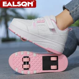 Ultra-Light 4-Wheel Roller Skates for Kids Boys Girls Removable Wheels 2-in-1 Walking Sneakers Sports Outdoor TrainerSize 31-42