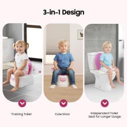 3-in-1 Children's Potty Training Toilet Simulation Smiling Face Kids Toilet with Toilet Paper Holder Removable Ergonomic Toilet