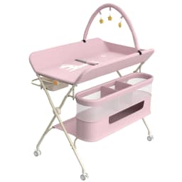 Folding and Mobile baby changing Table with casters and waterproof mattress, adjustable height, large Storage space, Stable Structure, up to 15 kg-gray/green/pink/cream