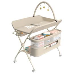 Folding and Mobile baby changing Table with casters and waterproof mattress, adjustable height, large Storage space, Stable Structure, up to 15 kg-gray/green/pink/cream