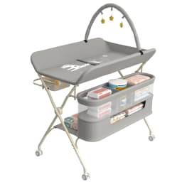 Folding and Mobile baby changing Table with casters and waterproof mattress, adjustable height, large Storage space, Stable Structure, up to 15 kg-gray/green/pink/cream
