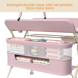 Folding and Mobile baby changing Table with casters and waterproof mattress, adjustable height, large Storage space, Stable Structure, up to 15 kg-gray/green/pink/cream