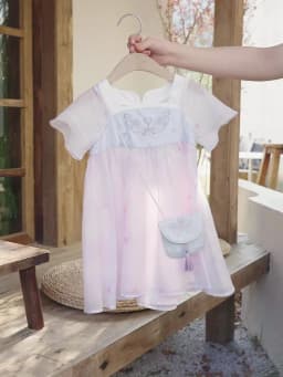 Dave Bella Children Embroidery Summer Dresses Girls Mesh Dress with Bag Chinese Style Elegant Party Kids Clothing DB2261638