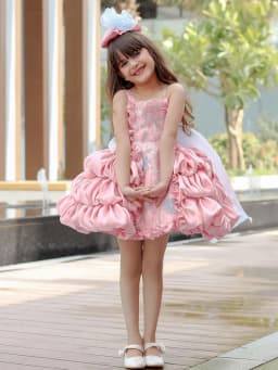 lolita princess dress for girls, summer bow, pink puffy cake dress for children, model fashion show and performance clothing