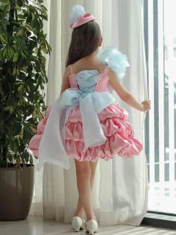 lolita princess dress for girls, summer bow, pink puffy cake dress for children, model fashion show and performance clothing