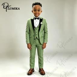 Formal Green Boys Peak Lapel Blazer Suit Vest Pants with Bowtie Tie 2026 Kids Formal Tuxedo for Wedding Party Stage Prom Dress