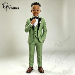 Formal Green Boys Peak Lapel Blazer Suit Vest Pants with Bowtie Tie 2026 Kids Formal Tuxedo for Wedding Party Stage Prom Dress