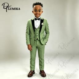Formal Green Boys Peak Lapel Blazer Suit Vest Pants with Bowtie Tie 2026 Kids Formal Tuxedo for Wedding Party Stage Prom Dress