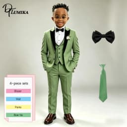 Formal Green Boys Peak Lapel Blazer Suit Vest Pants with Bowtie Tie 2026 Kids Formal Tuxedo for Wedding Party Stage Prom Dress