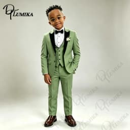 Formal Green Boys Peak Lapel Blazer Suit Vest Pants with Bowtie Tie 2026 Kids Formal Tuxedo for Wedding Party Stage Prom Dress