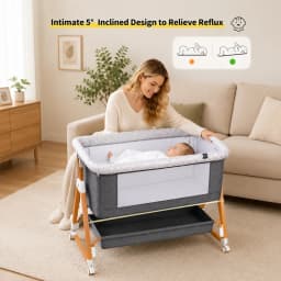Baby Bassinet Bedside Sleeper with Diaper Changing Table, 3-in-1 Portable Baby Crib, Adjustable Height Cradle with Wheels
