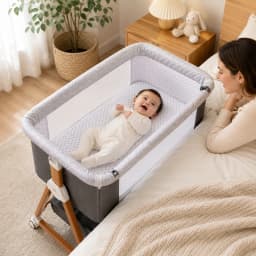 Baby Bassinet Bedside Sleeper with Diaper Changing Table, 3-in-1 Portable Baby Crib, Adjustable Height Cradle with Wheels