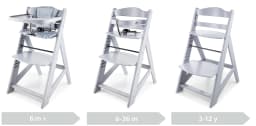 Moby-System Wooden Woody Adjustable High Chair for Children from 6 Months with Tray and Cushions Gray