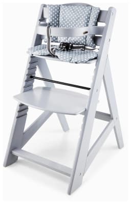 Moby-System Wooden Woody Adjustable High Chair for Children from 6 Months with Tray and Cushions Gray
