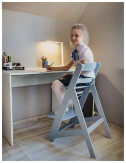 Moby-System Wooden Woody Adjustable High Chair for Children from 6 Months with Tray and Cushions Gray