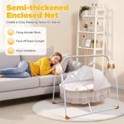 Electric Baby Cradle Intelligent Control Rocking Bluetooth Lullabies Foldable Portable 55lbs Capacity Breathable Mosquito Net