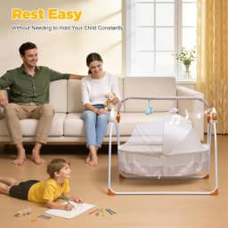 Electric Baby Cradle Intelligent Control Rocking Bluetooth Lullabies Foldable Portable 55lbs Capacity Breathable Mosquito Net