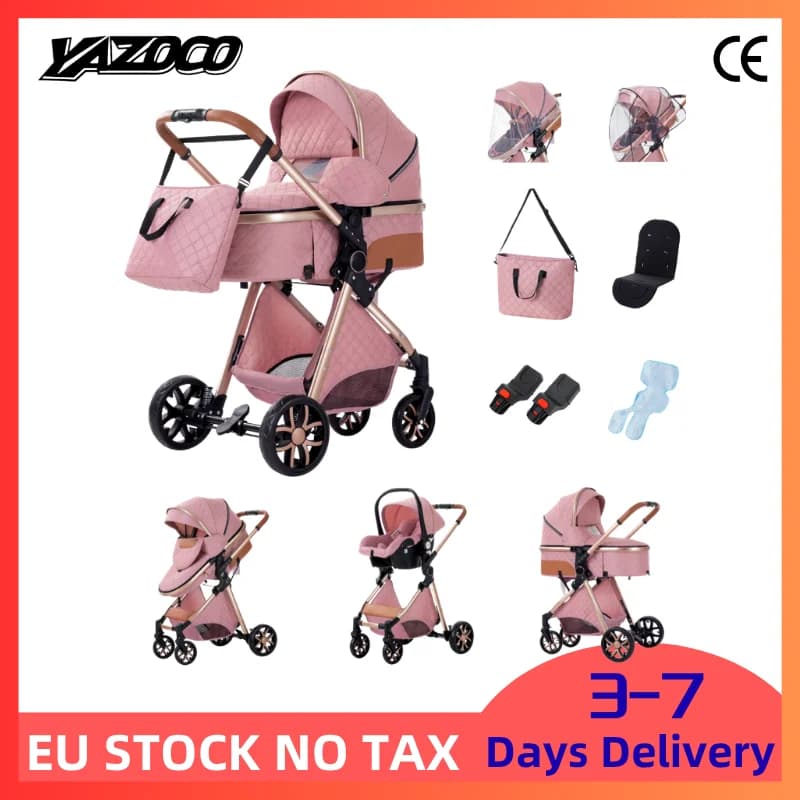 Latest 3-in-1 All Purpose High Landscape Baby Stroller Four Wheel Shock Absorbing Foldable Infant Carriage With Free Supporting Mosquito Net