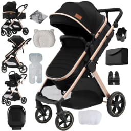 Compact 3-in-1 Stroller Travel System for Newborns Four-wheel Pushchair with Car sitting Suitable for Air Travel and Long trip Buggy EVA Large where Smooth Pushing fandable Pram shots in the Trunk Five-point new Model Carriage