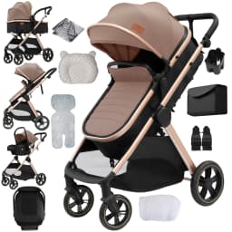 Compact 3-in-1 Stroller Travel System for Newborns Four-wheel Pushchair with Car sitting Suitable for Air Travel and Long trip Buggy EVA Large where Smooth Pushing fandable Pram shots in the Trunk Five-point new Model Carriage