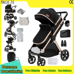 Compact 3-in-1 Stroller Travel System for Newborns Four-wheel Pushchair with Car sitting Suitable for Air Travel and Long trip Buggy EVA Large where Smooth Pushing fandable Pram shots in the Trunk Five-point new Model Carriage