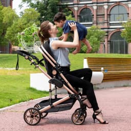 Lightweight Folding Baby Stroller 3-in-1, Luxury Aluminum Frame Portable Travel Carriage, High Landscape Pram Pushchair for Newborn