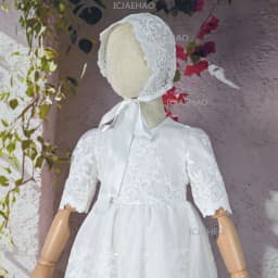 Baby Kids First Birthday Hundred Days Hat Two Piece Set Party Banquet Costume Christening Gown Children White Long Lace Dress