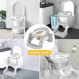 Foldable Potty Seat with Ladder – Non-Slip Silicone Strips – Strong Load-Bearing Capacity – Portable for Travel – Detachable Washable Cushion – Home Essential