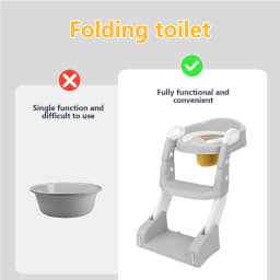 Foldable Potty Seat with Ladder – Non-Slip Silicone Strips – Strong Load-Bearing Capacity – Portable for Travel – Detachable Washable Cushion – Home Essential