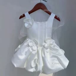 Children Girls Formal Summer Kids Sleeveless Square Neck Vest Dress Baby First Birthday Party Banquet Princess 3D Floral Gown