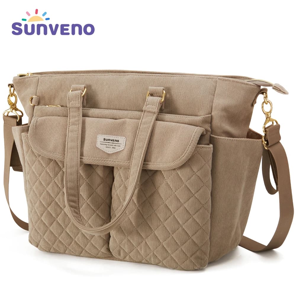 Sunveno Diaper Bag Tote with Changing Mat, Large Capacity Baby Bag for Newborn Mom, Quilted Maternity Bag for Travel 36X33cm
