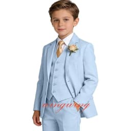 Boys Linen Suit Formal 3 Piece Jacket Vest Pants Toddler Tuxedo for Summer Beach Wedding Outfit Slim Fit Kids Suits