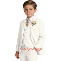 Boys Linen Suit Formal 3 Piece Jacket Vest Pants Toddler Tuxedo for Summer Beach Wedding Outfit Slim Fit Kids Suits