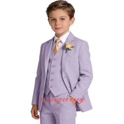 Boys Linen Suit Formal 3 Piece Jacket Vest Pants Toddler Tuxedo for Summer Beach Wedding Outfit Slim Fit Kids Suits