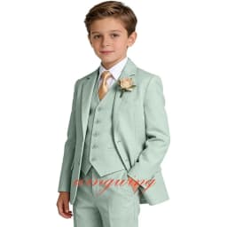 Boys Linen Suit Formal 3 Piece Jacket Vest Pants Toddler Tuxedo for Summer Beach Wedding Outfit Slim Fit Kids Suits