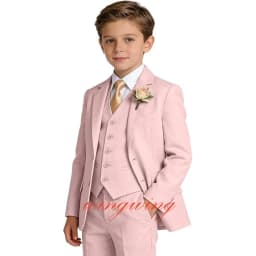 Boys Linen Suit Formal 3 Piece Jacket Vest Pants Toddler Tuxedo for Summer Beach Wedding Outfit Slim Fit Kids Suits