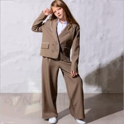 Elegant Double Breasted Girl's Suit 2 Pieces Notch Lapel Blazer with White Trim Graduation Interview Party Minimalist Daily Set