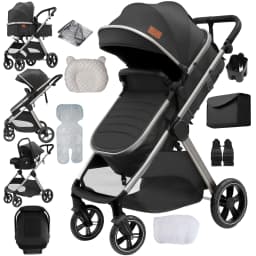 High View Stroller 3-in-1 with Car Seat Buggy Comfortable Sit and Lie Pram Foldable Newborn Travel System Lightweight Carriage