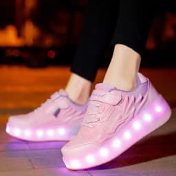 One-Click Retractable LED Light Up Roller Shoes, Breathable Skate Sneakers for Kids, Teens, Boys & Girls