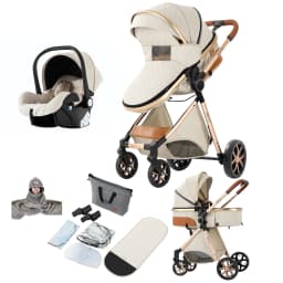 Premium High View Reversible Baby Stroller 3 in 1 Combo - Bidirectional Infant Pushchair, Stepless Reclining Sitting & Lying Bassinet, One-Hand Foldable Travel System Carriage with 6 Gifts & 5-Point Harness for 0-4 Years